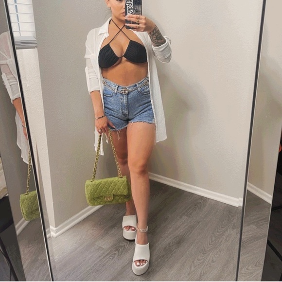 White Wide Band Platform Slip On Sandals - Picture 7 of 8